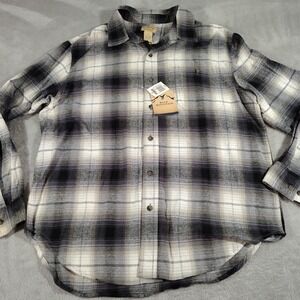 Blue Mountain Flannel Shirt Men L Gray Plaid Outdoor Farmer Hiking Camping Soft